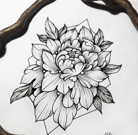 牡丹花纹身手稿